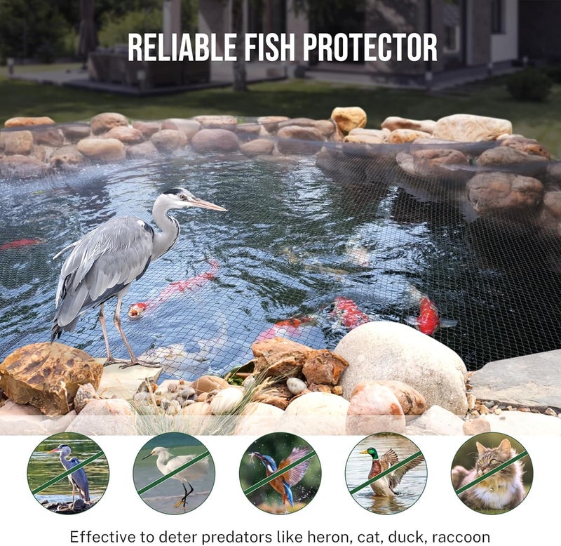Alloxity Pond Netting Cover for Leaves, 14 x 14 Koi Pond Net Cover, Durable & Sturdy Pond Netting for Koi Ponds, Protect Koi Fish Against Herons, Raccoons, Cats & Predators, 14pcs Stakes Included - Image 2